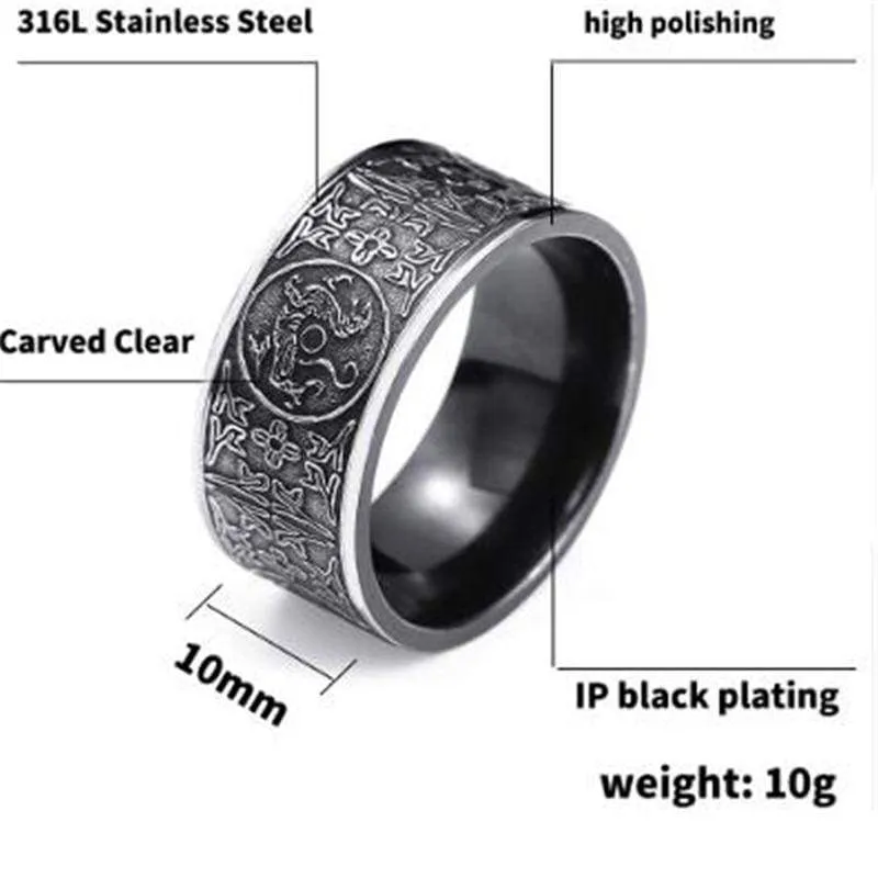 Oriental Dragon Gothic Biker Ring (Chinese Style) - Vintage Silver
