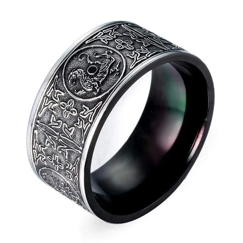 Oriental Dragon Gothic Biker Ring (Chinese Style) - Vintage Silver