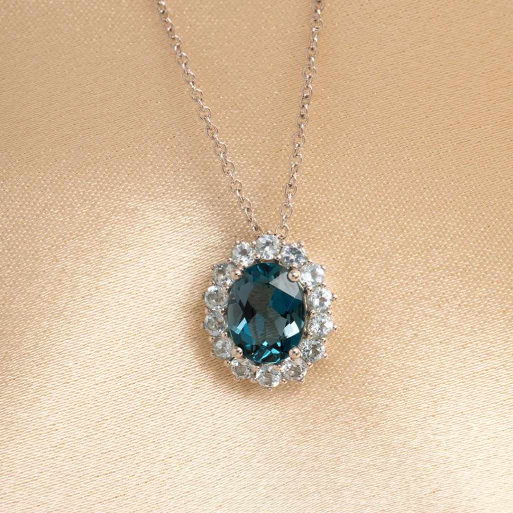 Oval Blue Topaz Necklace | 9ct White Gold