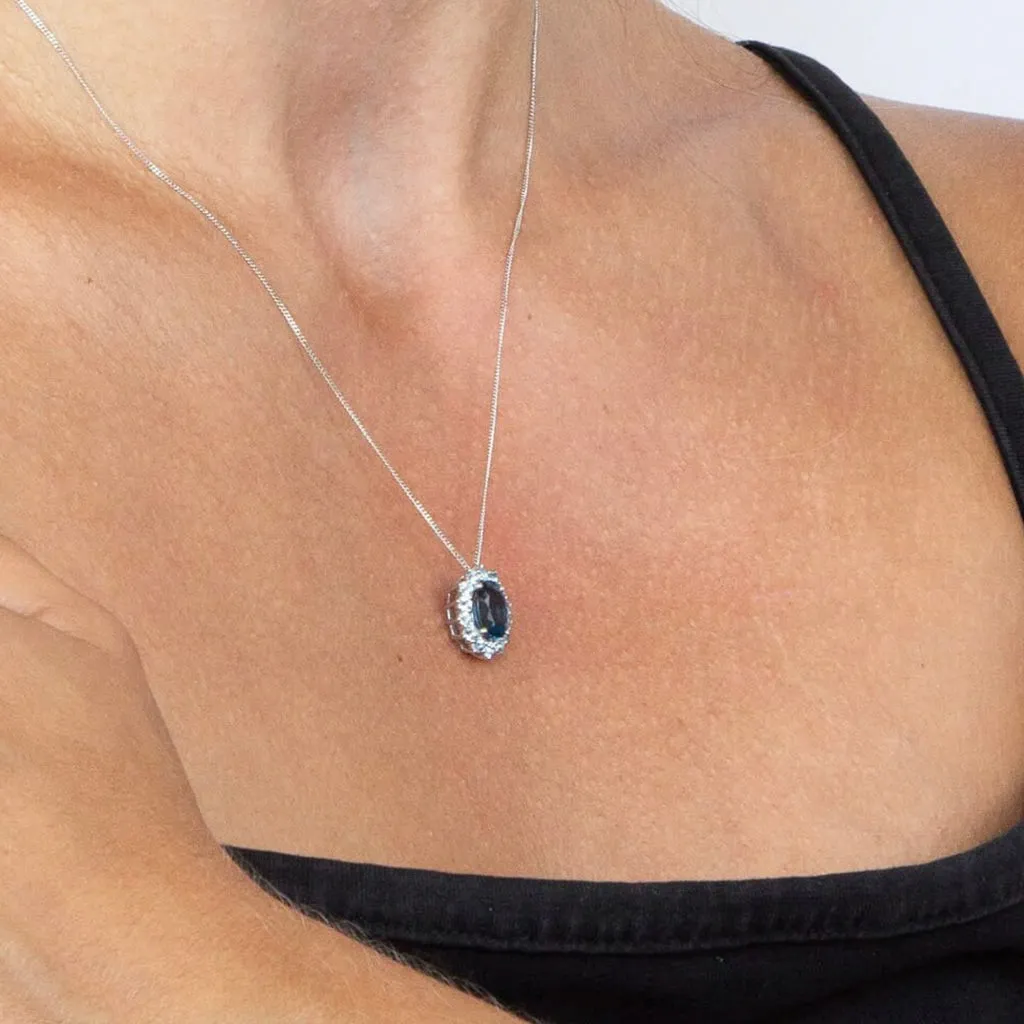 Oval Blue Topaz Necklace | 9ct White Gold