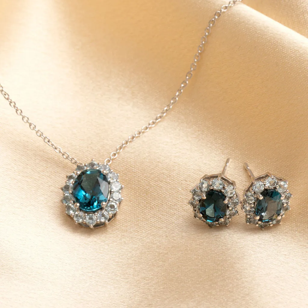 Oval Blue Topaz Necklace | 9ct White Gold