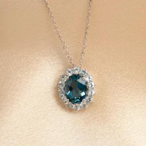 Oval Blue Topaz Necklace | 9ct White Gold