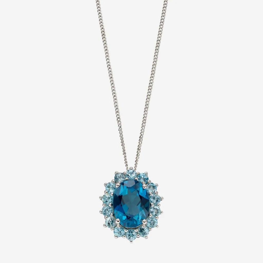 Oval Blue Topaz Necklace | 9ct White Gold