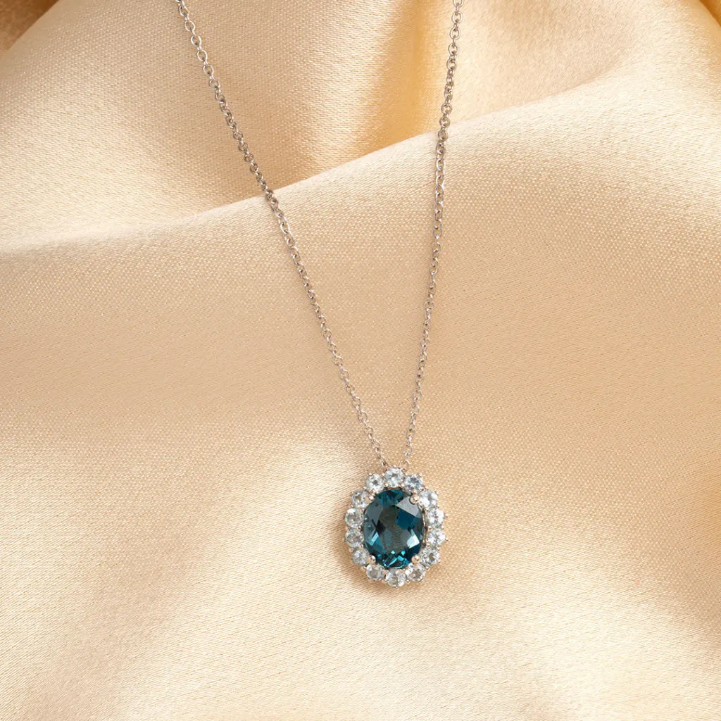 Oval Blue Topaz Necklace | 9ct White Gold