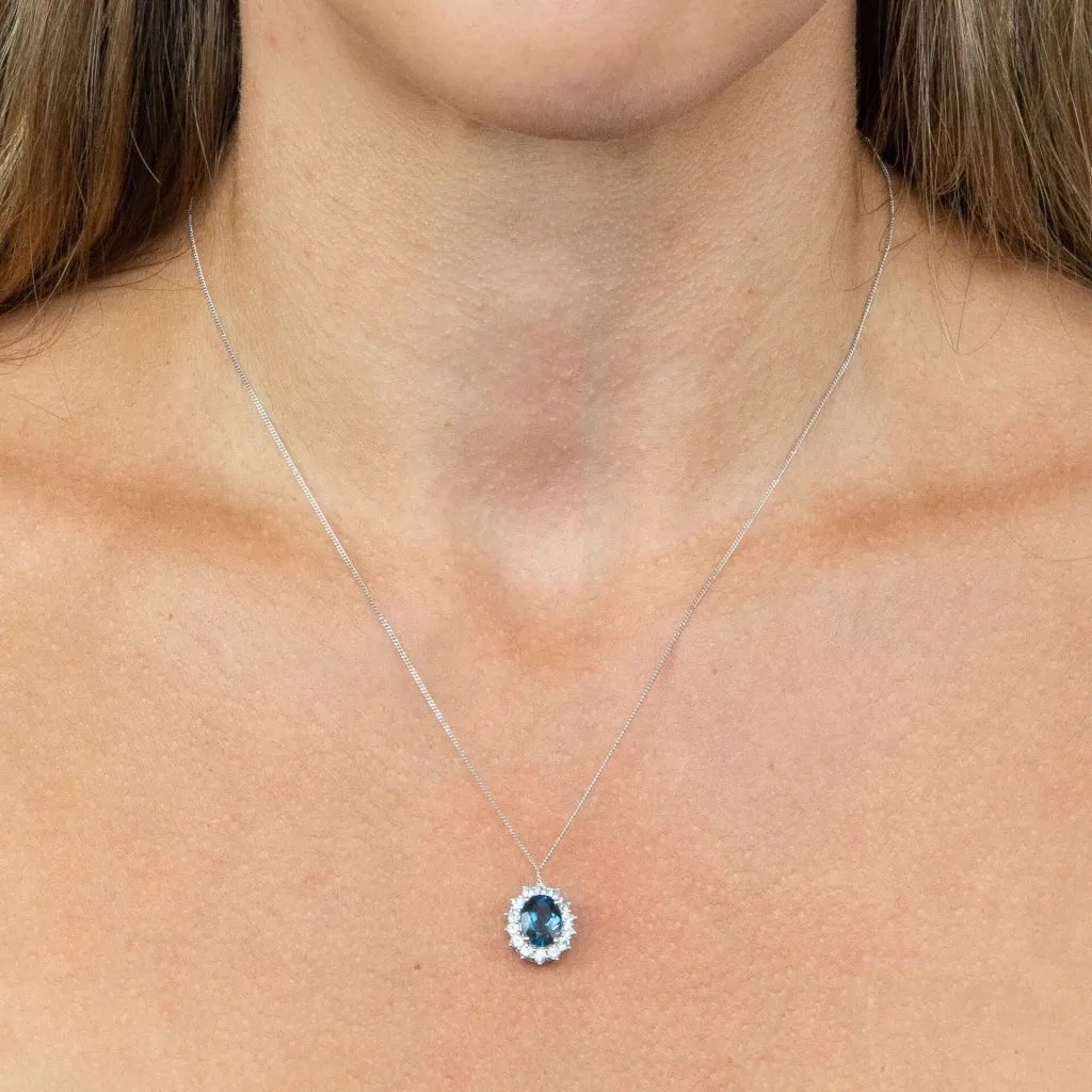 Oval Blue Topaz Necklace | 9ct White Gold