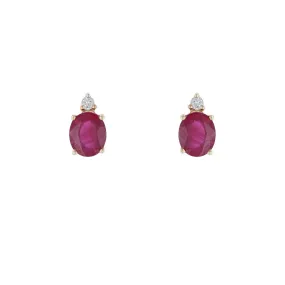 Oval Ruby & Diamond Stud Earrings