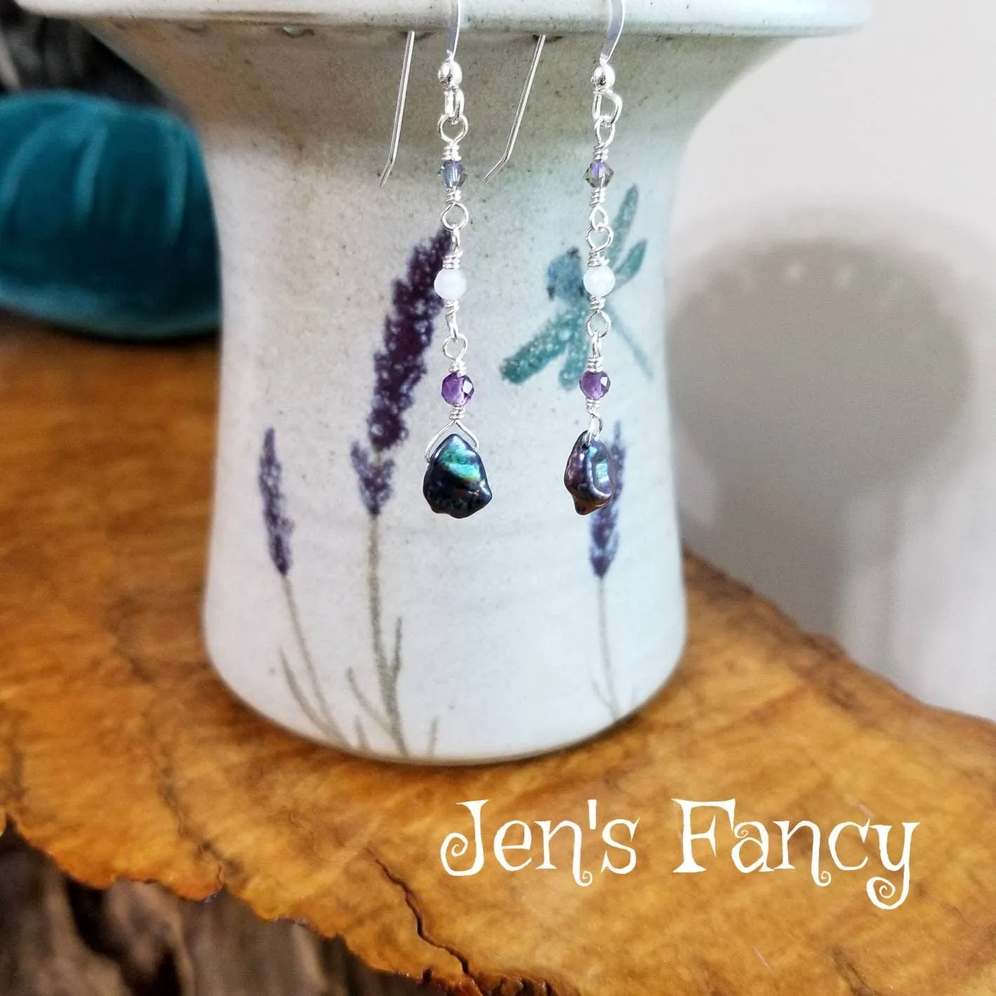 Pearl & Amethyst Earrings Sterling Silver Gemstone Drop Jewelry