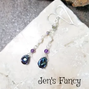 Pearl & Amethyst Earrings Sterling Silver Gemstone Drop Jewelry
