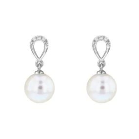 Pearl and Diamond Loop Drop Earrings | 9K White Gold
