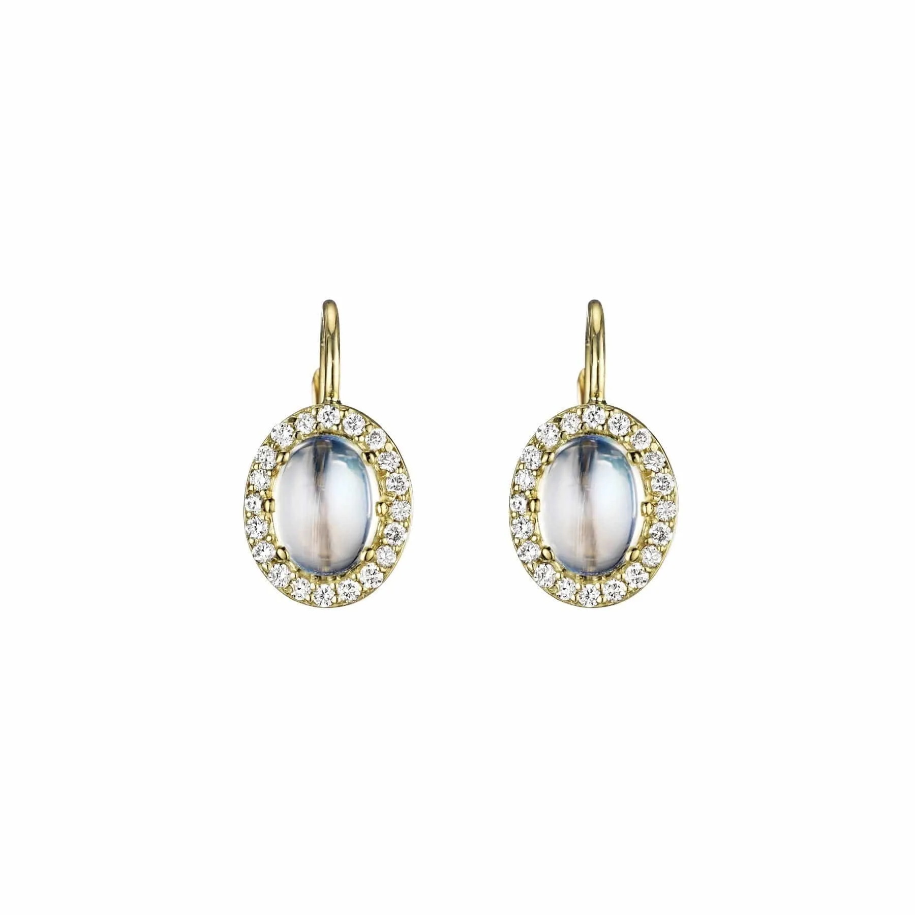 Penny Preville 18K Yellow Gold Oval Moonstone and Diamond Drop Earrings