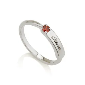 Personalised Name Plate and Birthstone Stacker Ring