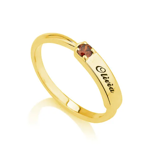 Personalised Name Plate and Birthstone Stacker Ring