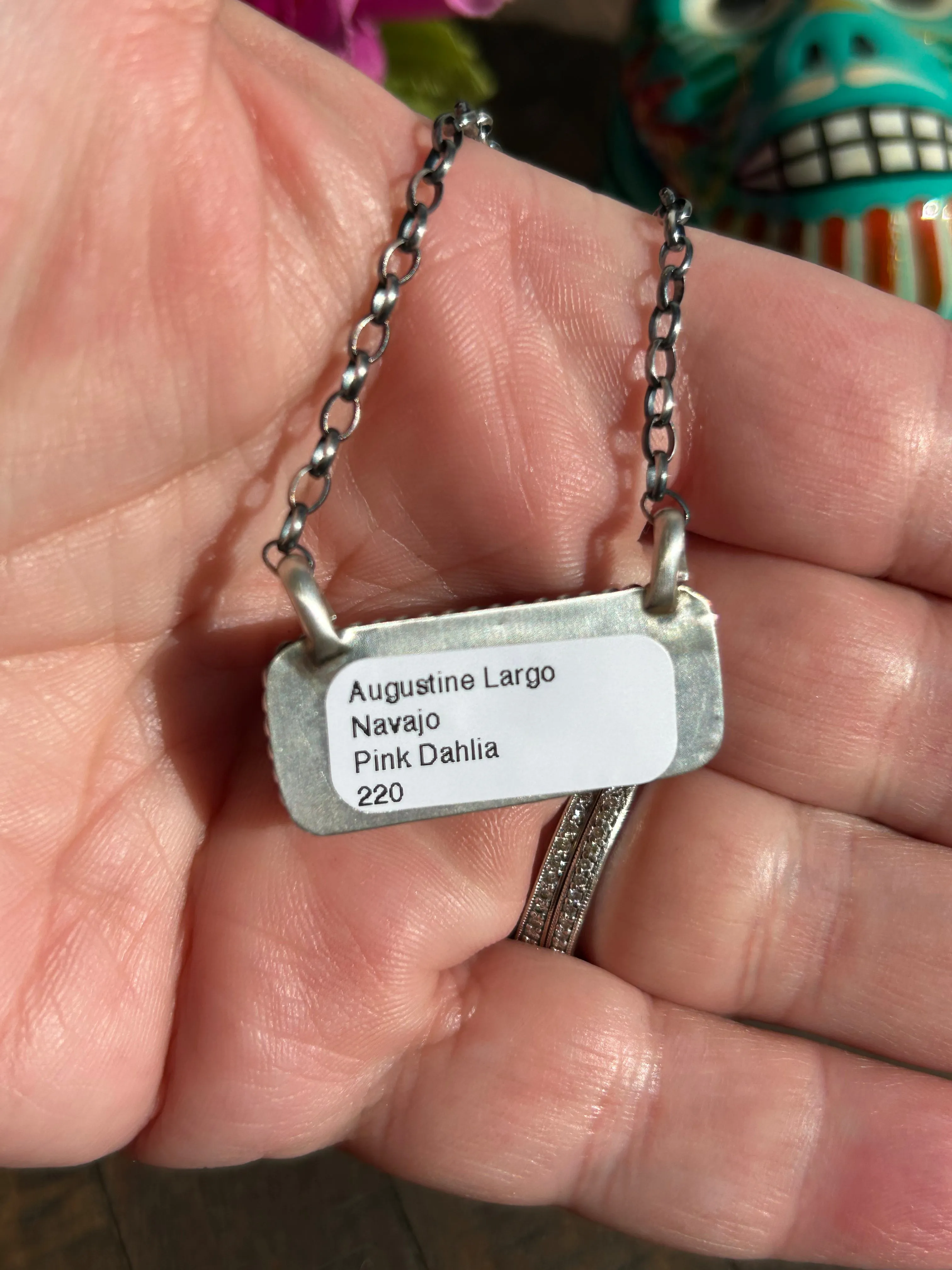 Pink Dahlia Kingman Bar Necklace #6