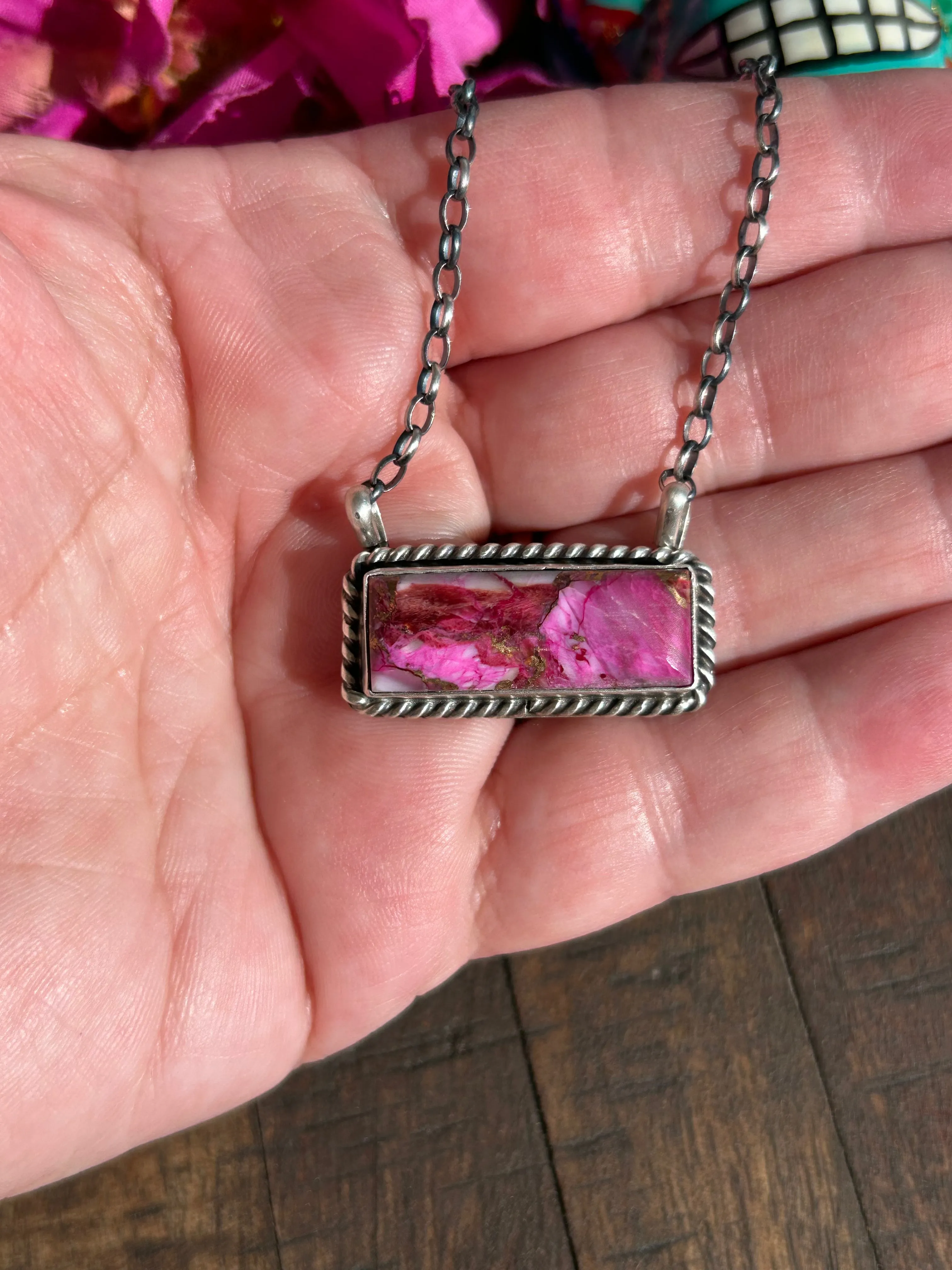 Pink Dahlia Kingman Bar Necklace #6