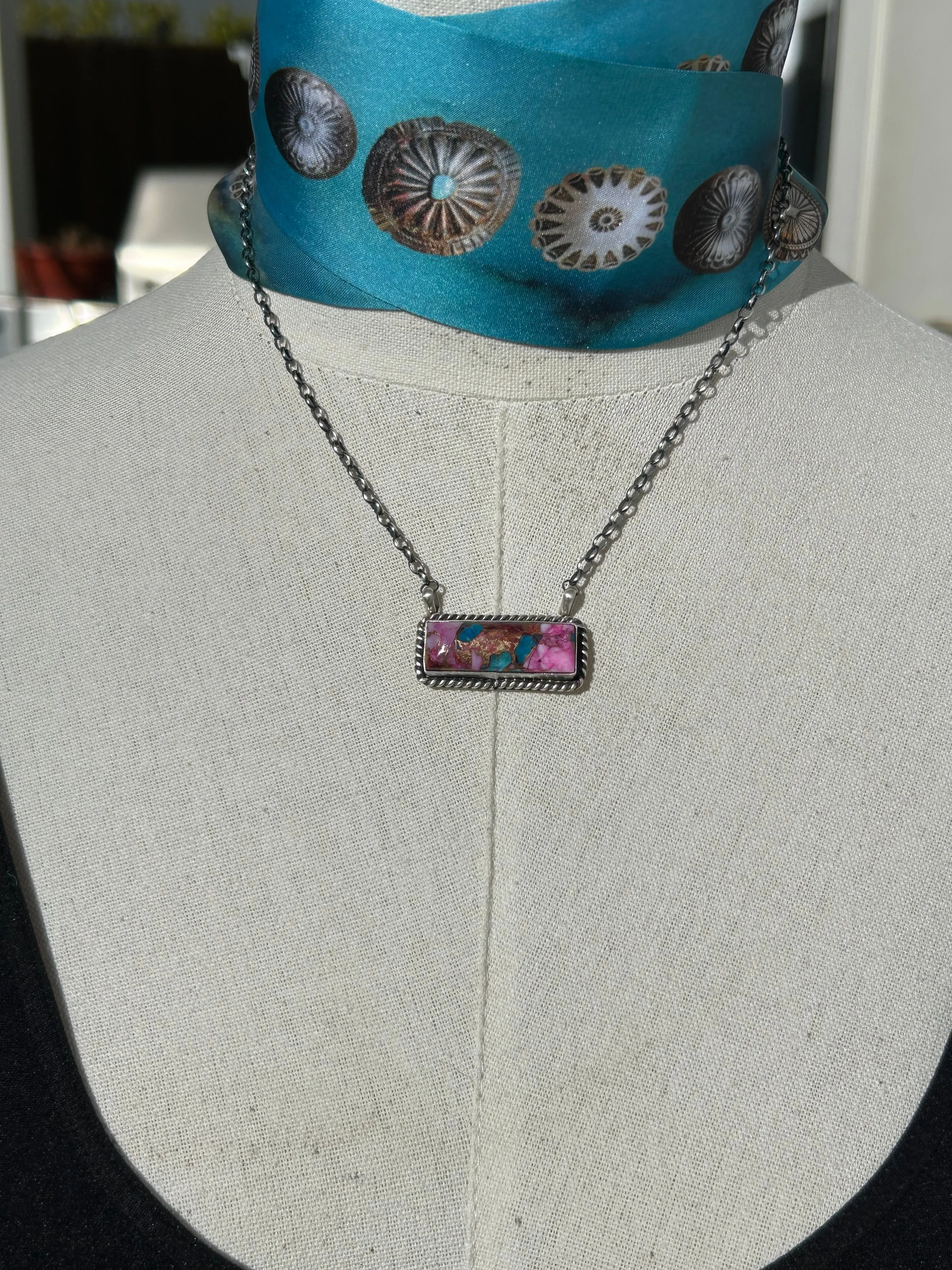 Pink Dahlia Kingman Bar Necklace #6