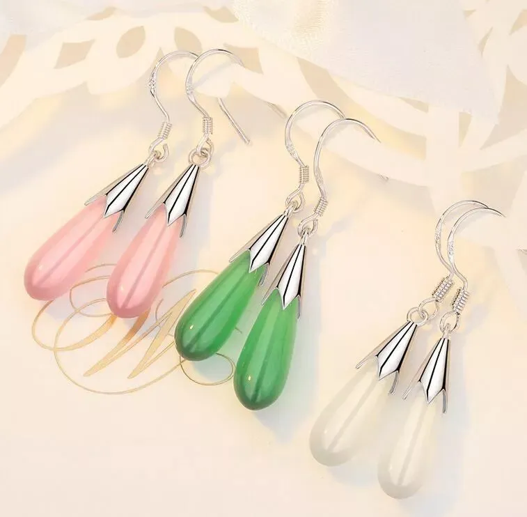 Pink, White, and Green Moonstone Opal Drop Earrings