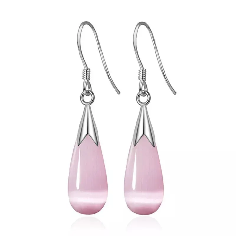 Pink, White, and Green Moonstone Opal Drop Earrings