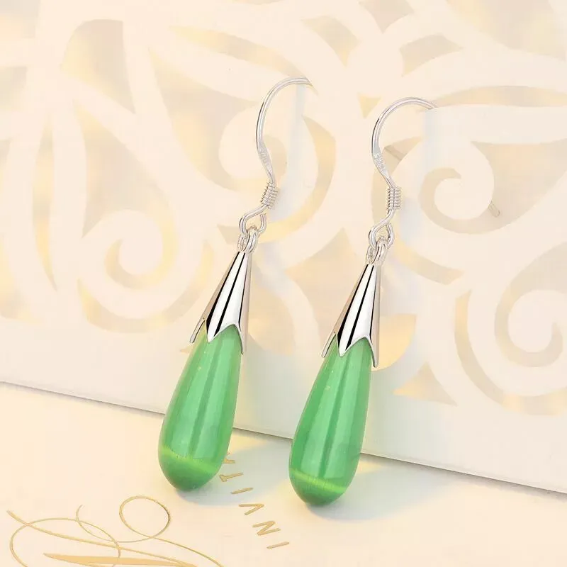 Pink, White, and Green Moonstone Opal Drop Earrings