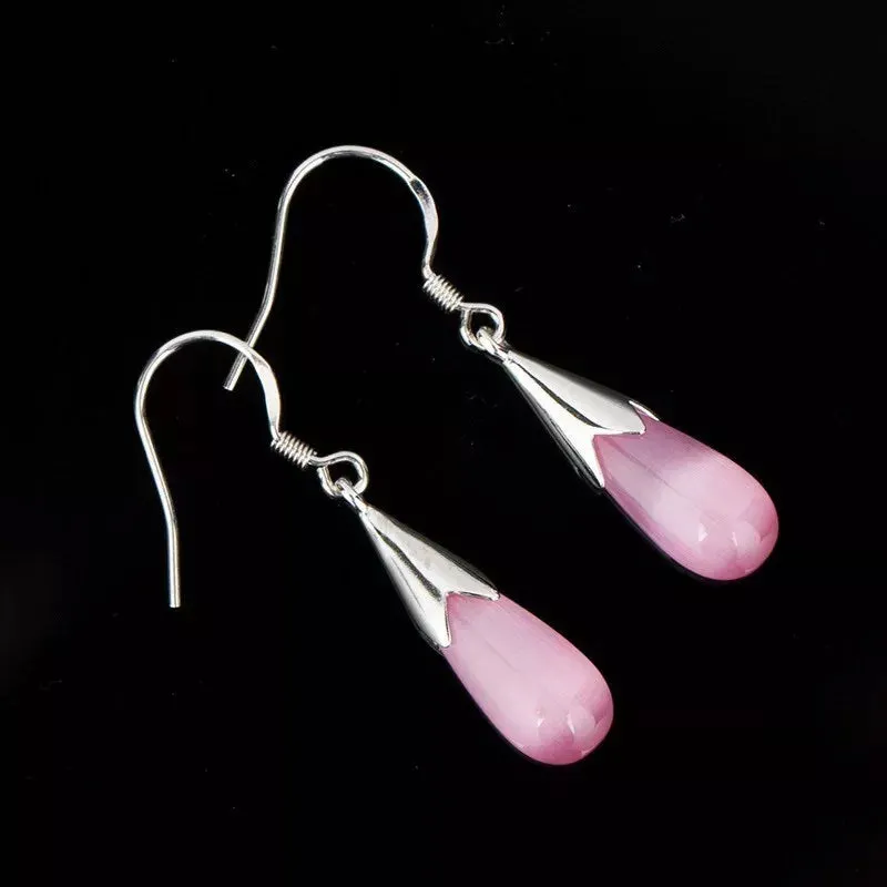 Pink, White, and Green Moonstone Opal Drop Earrings