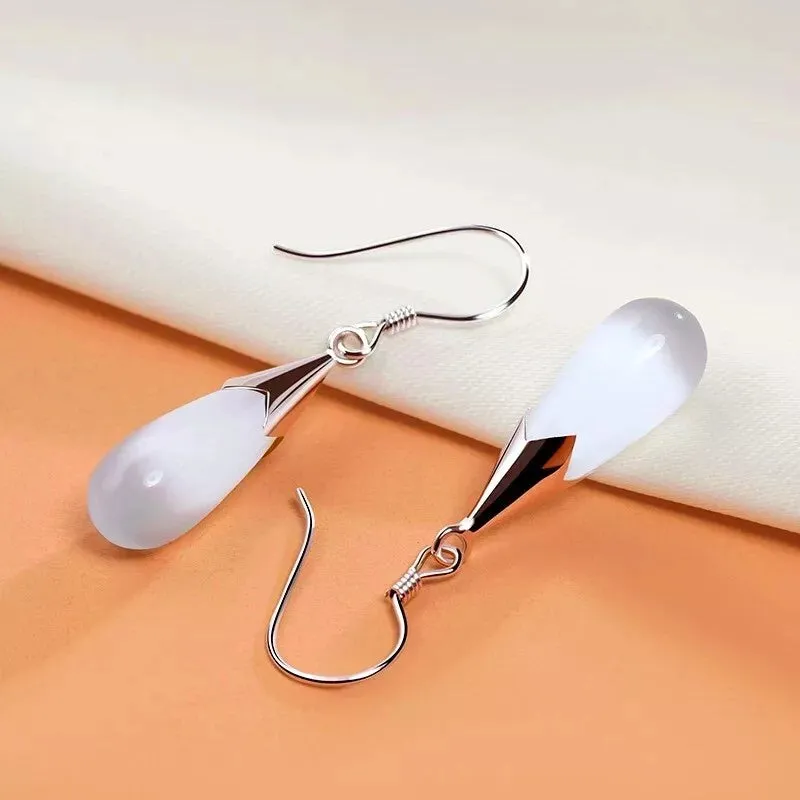 Pink, White, and Green Moonstone Opal Drop Earrings