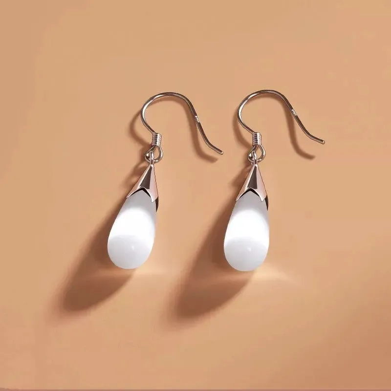 Pink, White, and Green Moonstone Opal Drop Earrings