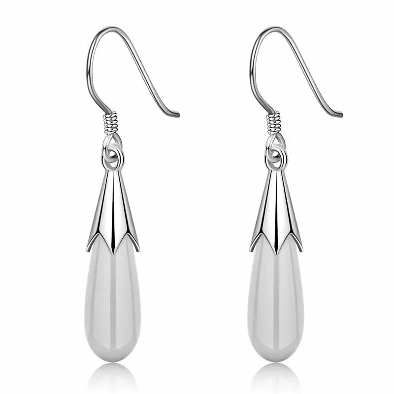 Pink, White, and Green Moonstone Opal Drop Earrings