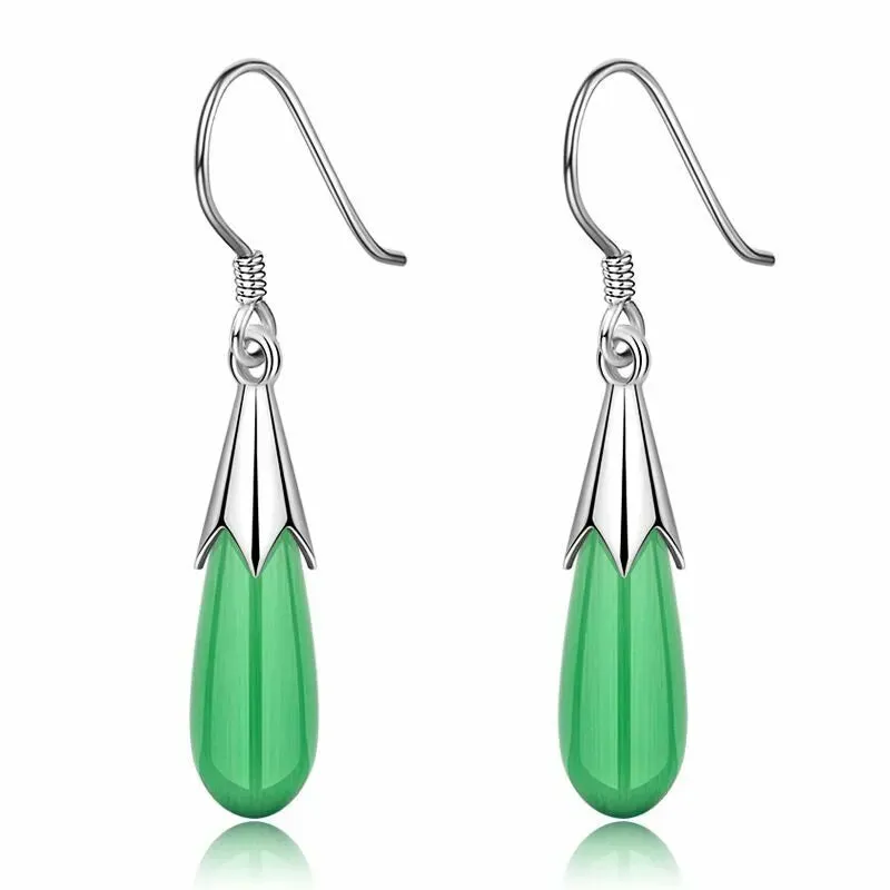 Pink, White, and Green Moonstone Opal Drop Earrings