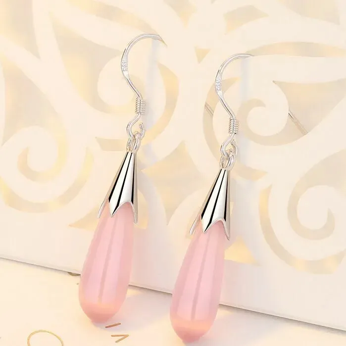 Pink, White, and Green Moonstone Opal Drop Earrings