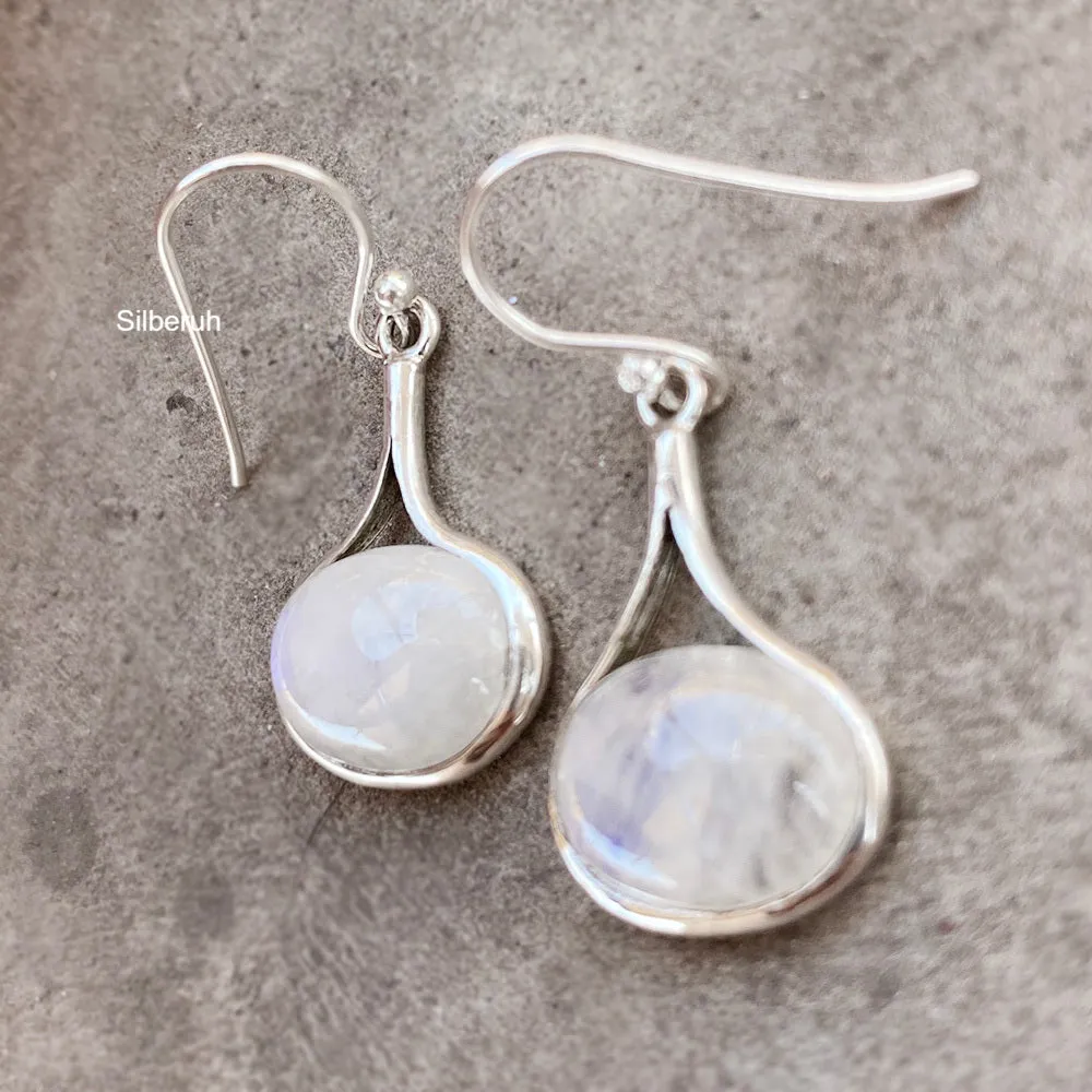 Rainbow Moonstone Drop Silver Earring