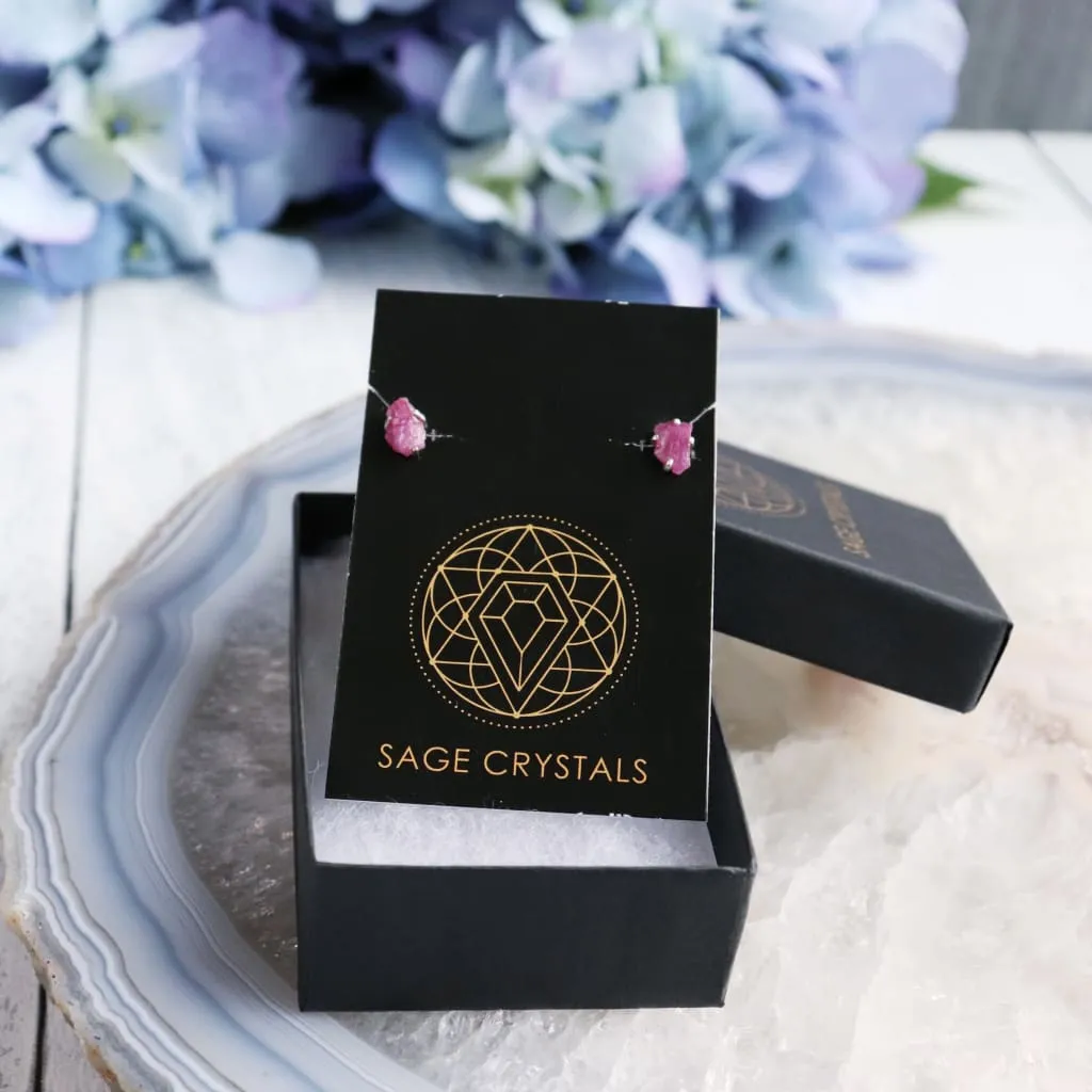 Raw Ruby Silver Stud Earrings