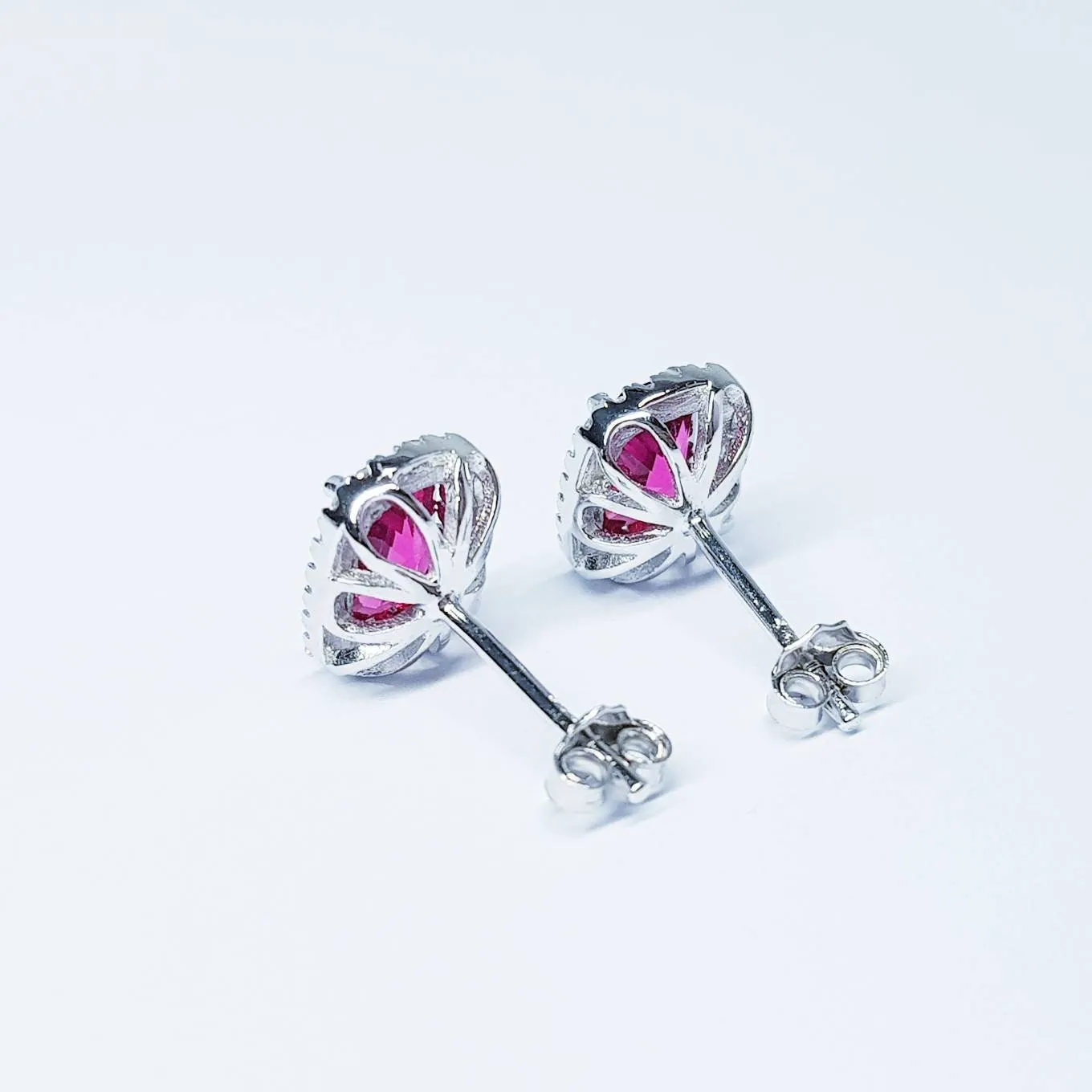 Red earrings, ruby stud earrings, July birthstone, vintage earrings, diamond halo earrings, earrings for women, classic stud earrings