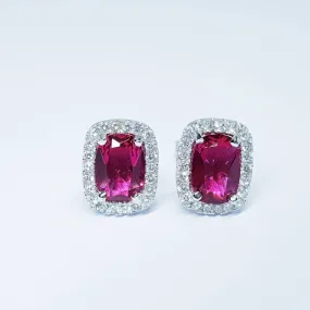Red earrings, ruby stud earrings, July birthstone, vintage earrings, diamond halo earrings, earrings for women, classic stud earrings