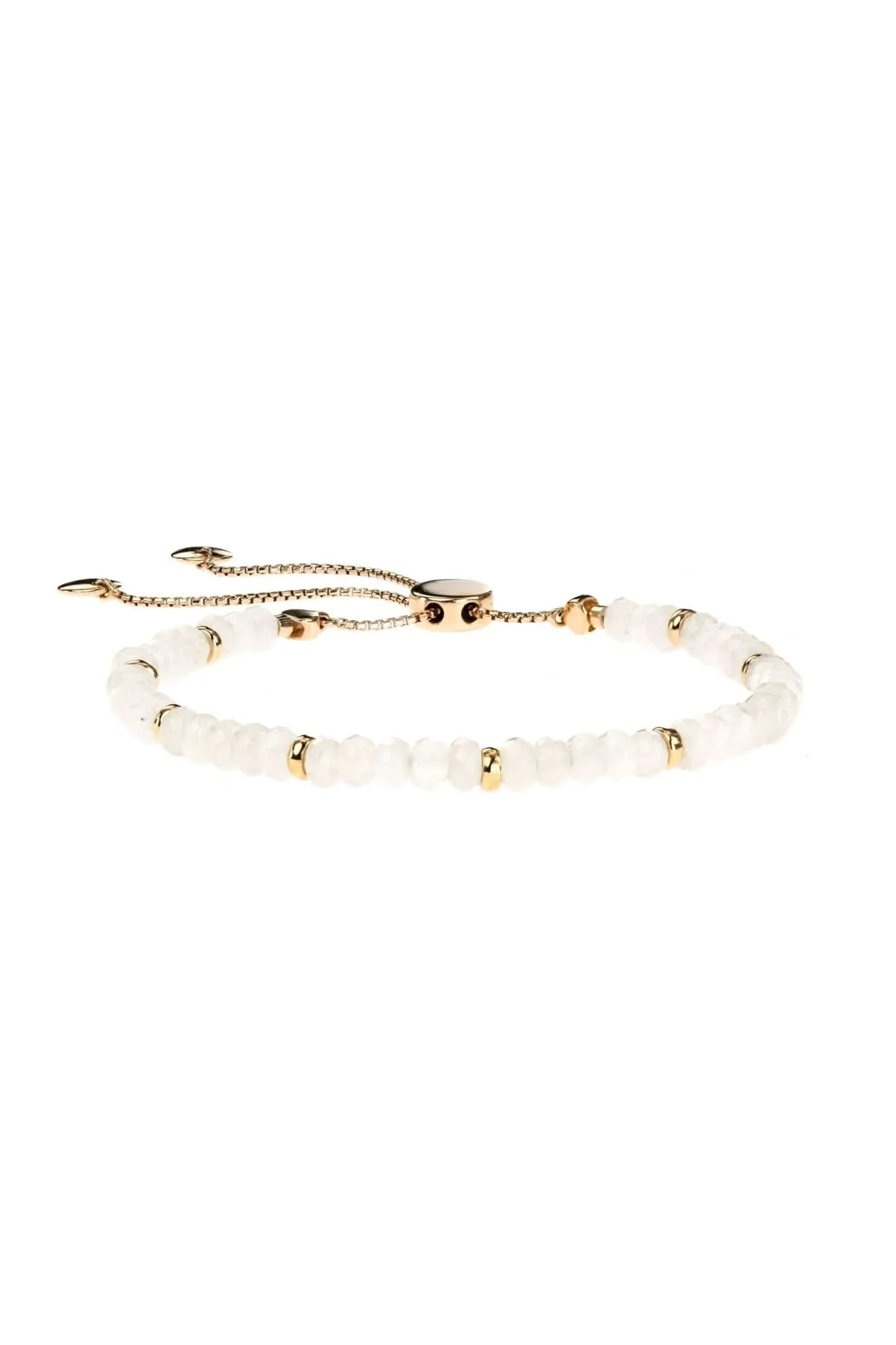 Rose Gold Plated Sterling Silver White Quartz Bead Friendship Bracelet