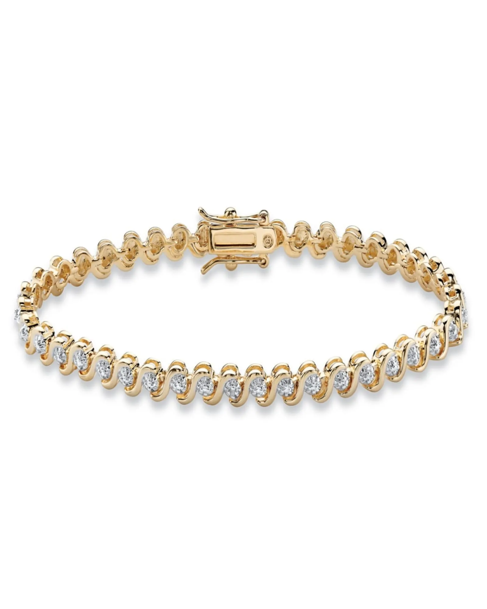 Round Diamond Accent S-Link Tennis Bracelet Yellow Gold-Plated 7.5" | White