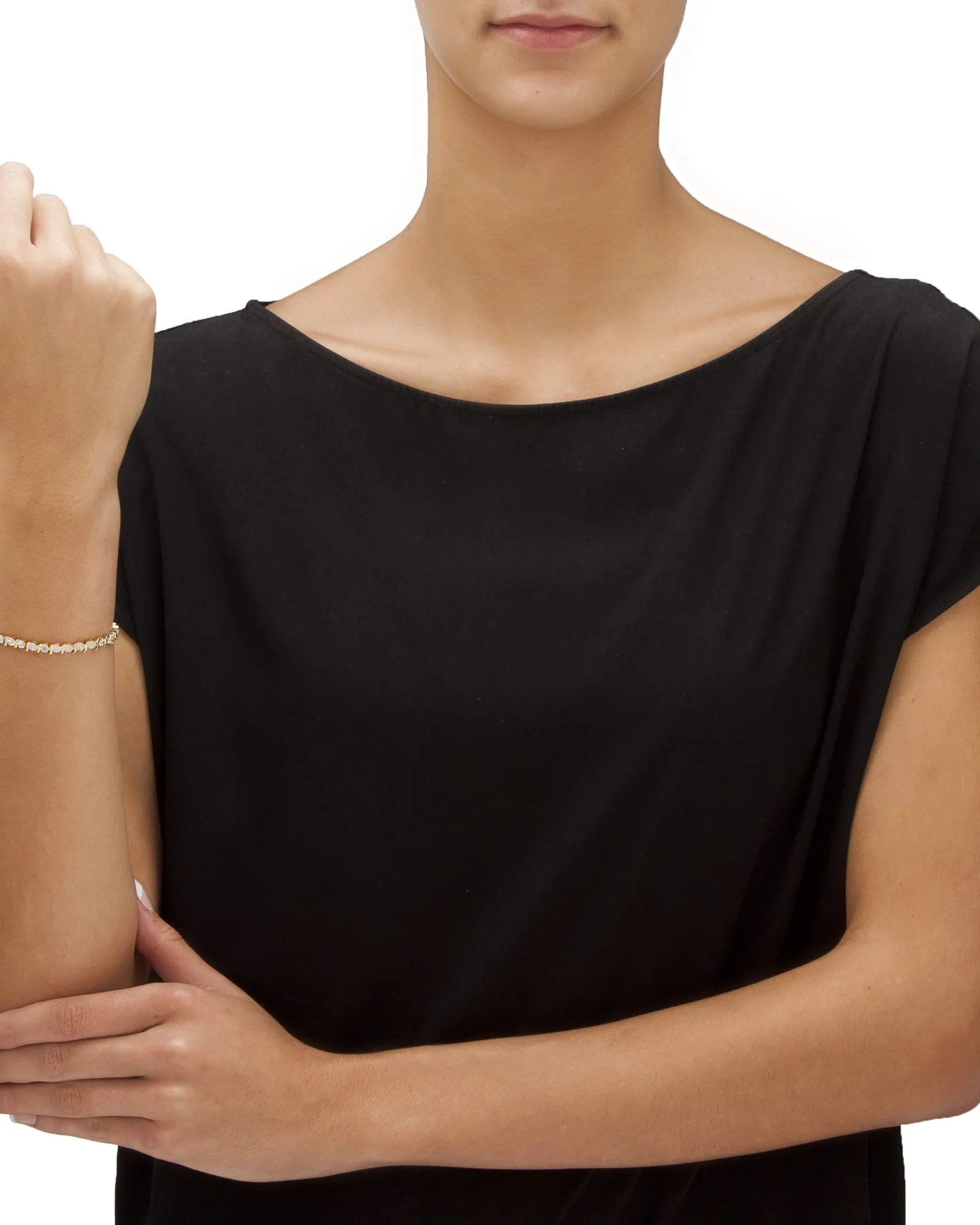 Round Diamond Accent S-Link Tennis Bracelet Yellow Gold-Plated 7.5" | White
