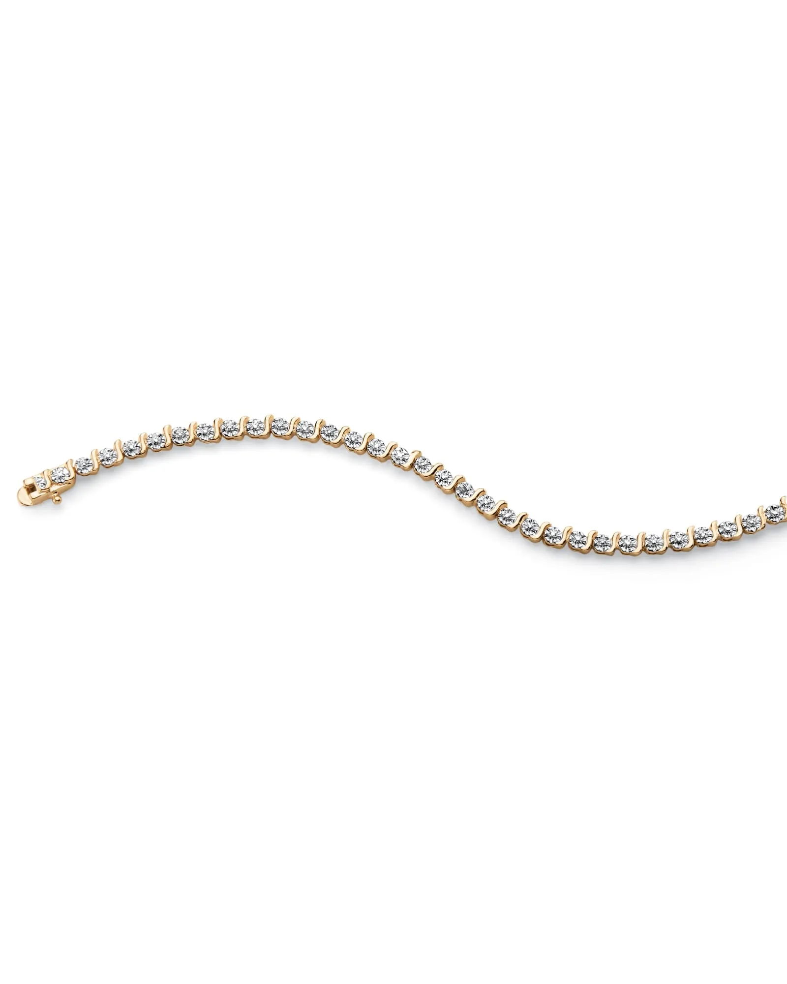 Round Diamond Accent S-Link Tennis Bracelet Yellow Gold-Plated 7.5" | White