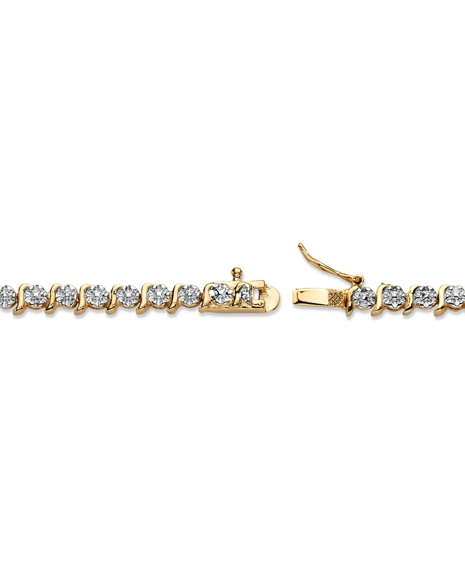 Round Diamond Accent S-Link Tennis Bracelet Yellow Gold-Plated 7.5" | White