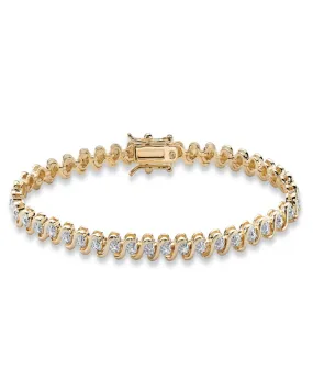 Round Diamond Accent S-Link Tennis Bracelet Yellow Gold-Plated 7.5" | White