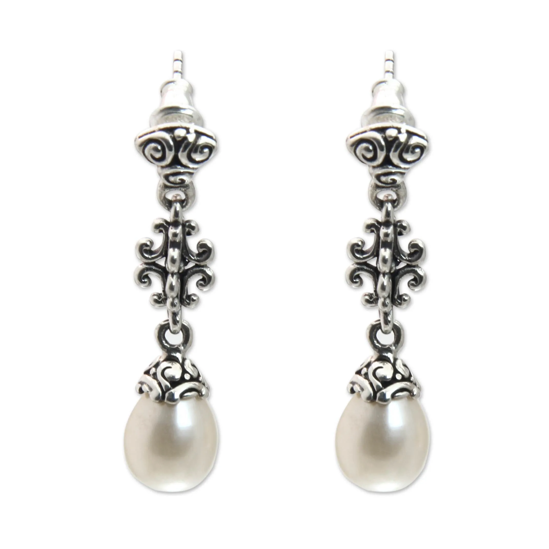 Sacred Dance Unique Cultured Pearl and Silver Dangle Earrings
