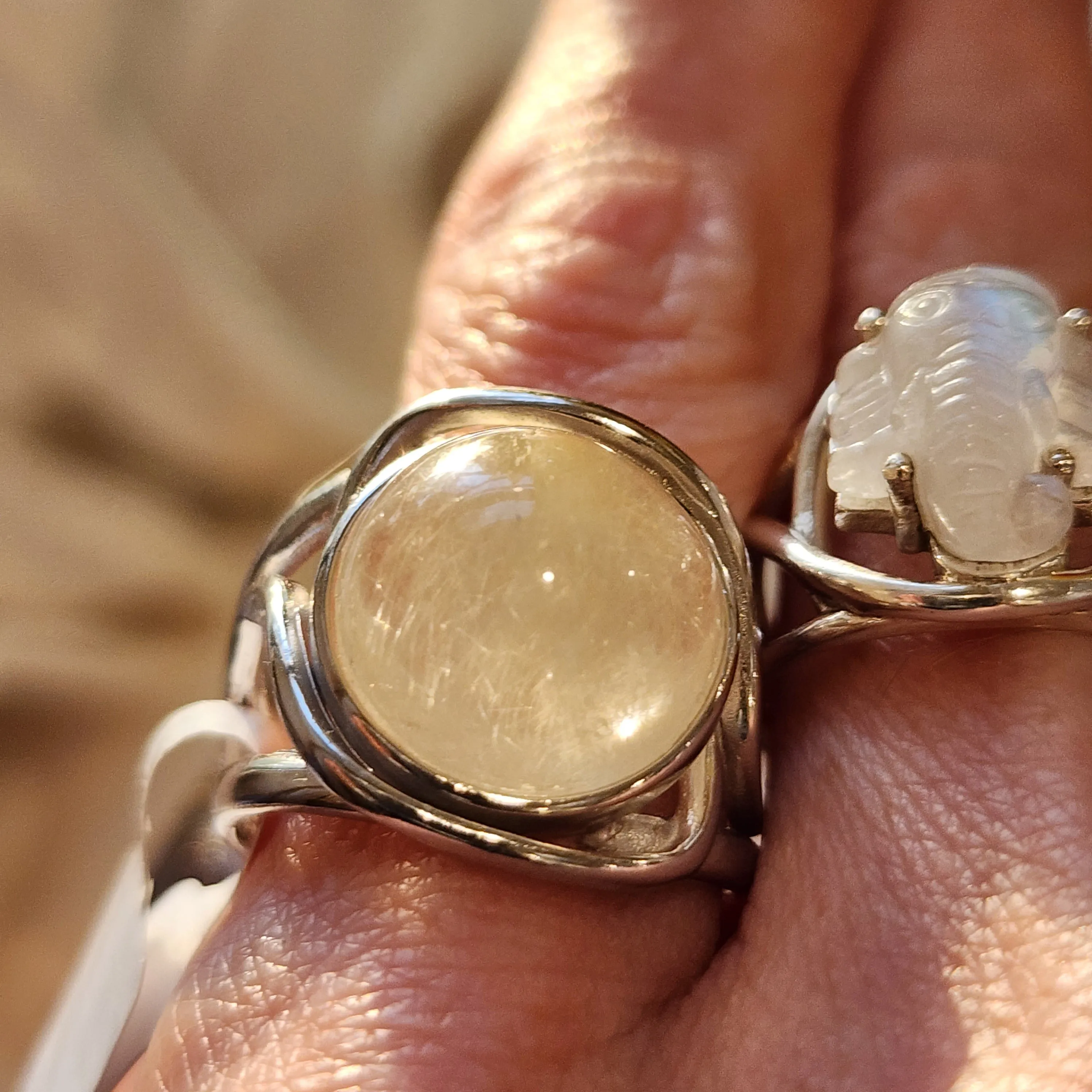 Shooting Star Gold Rutile in Quartz Finger Cuff Adjustable Ring .925 Sterling Silver for Accelerating Manifestations