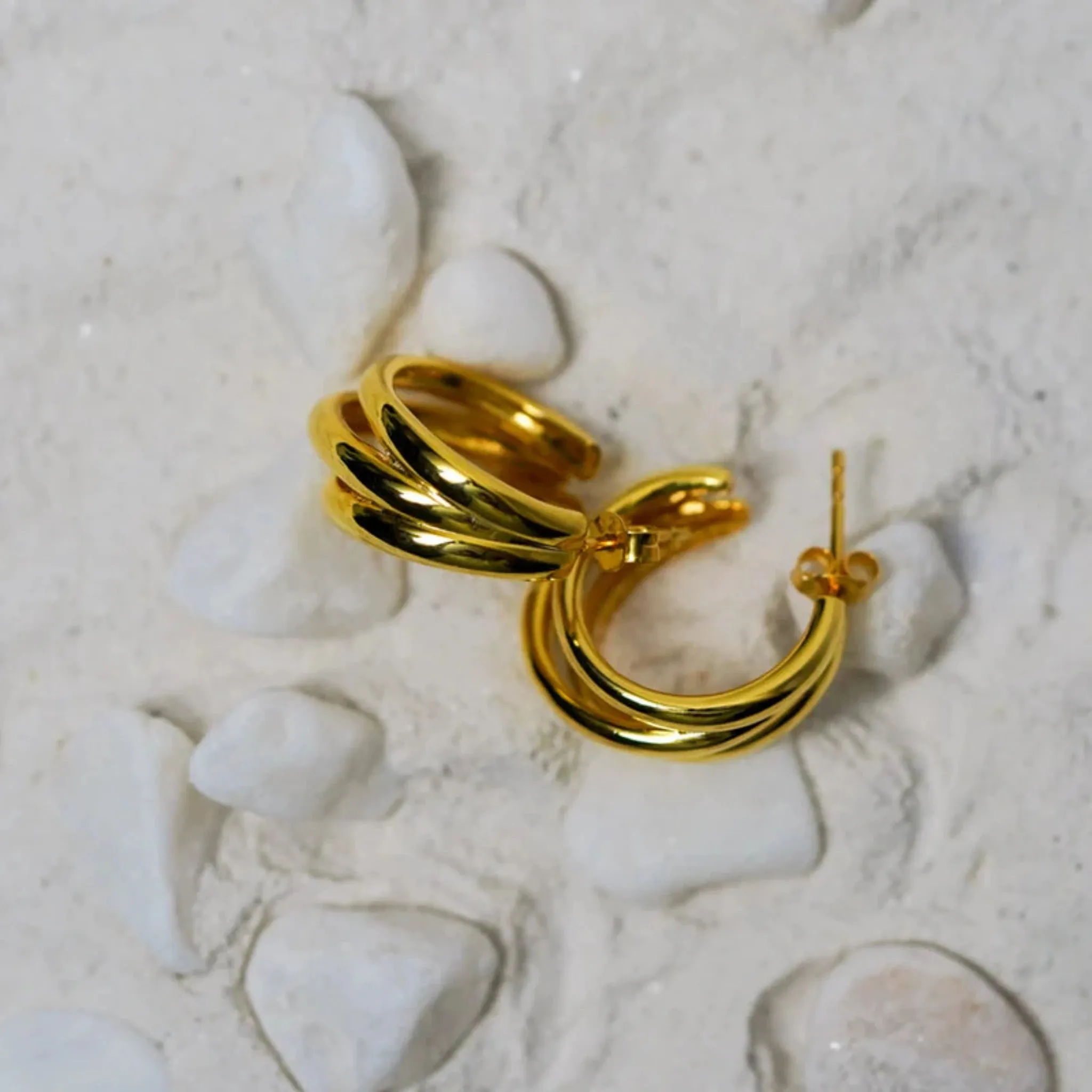 Silver Statement Hoop Twisted Layered Yellow Gold Earring For Woman