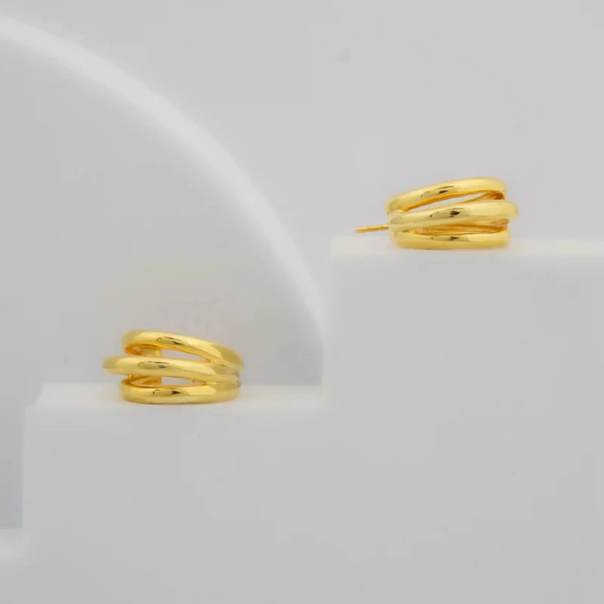 Silver Statement Hoop Twisted Layered Yellow Gold Earring For Woman