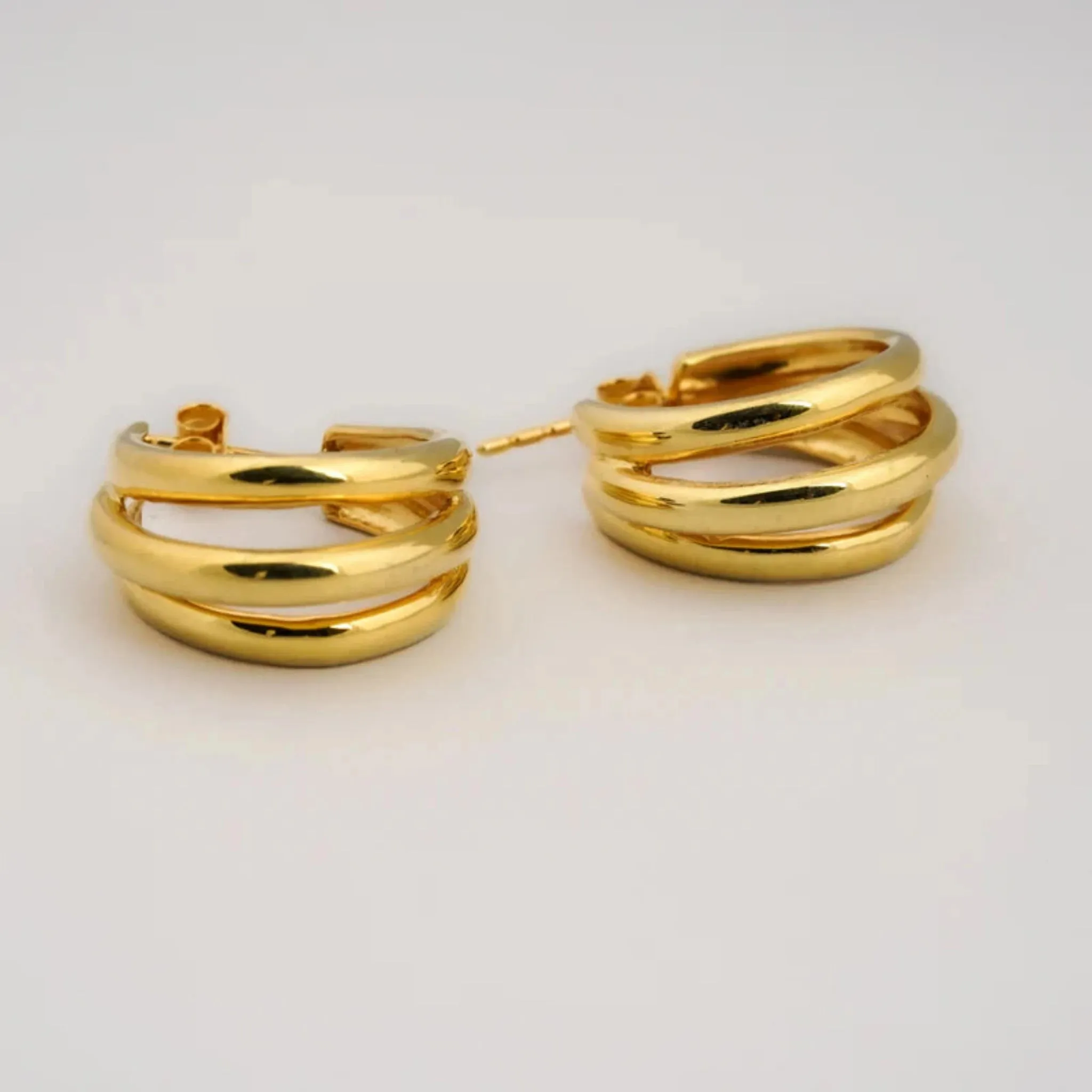Silver Statement Hoop Twisted Layered Yellow Gold Earring For Woman