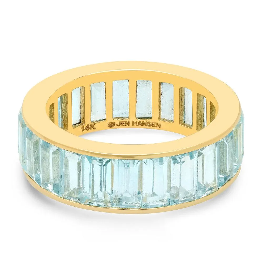 SKY BLUE TOPAZ BAGUETTE CHANNEL SET RING, GOLD