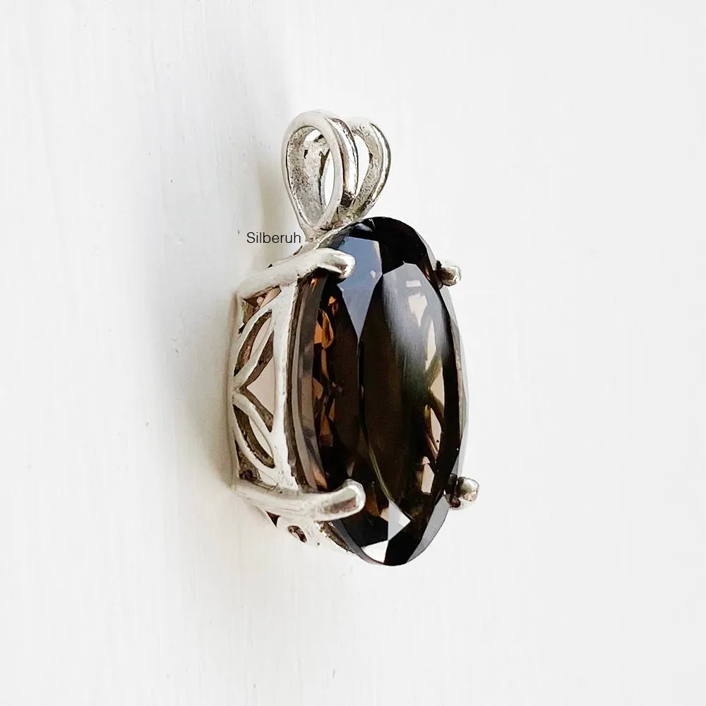 Smoky Quartz Oval Silver Pendant