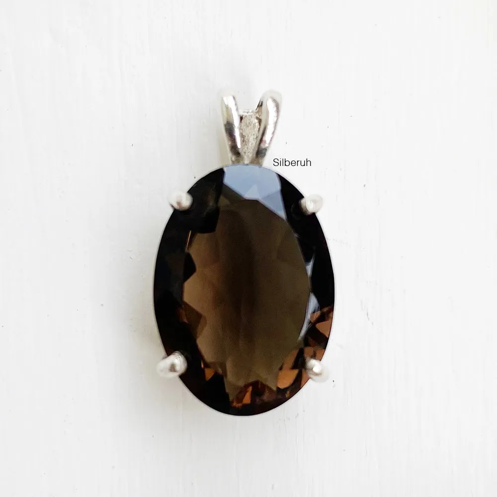 Smoky Quartz Oval Silver Pendant