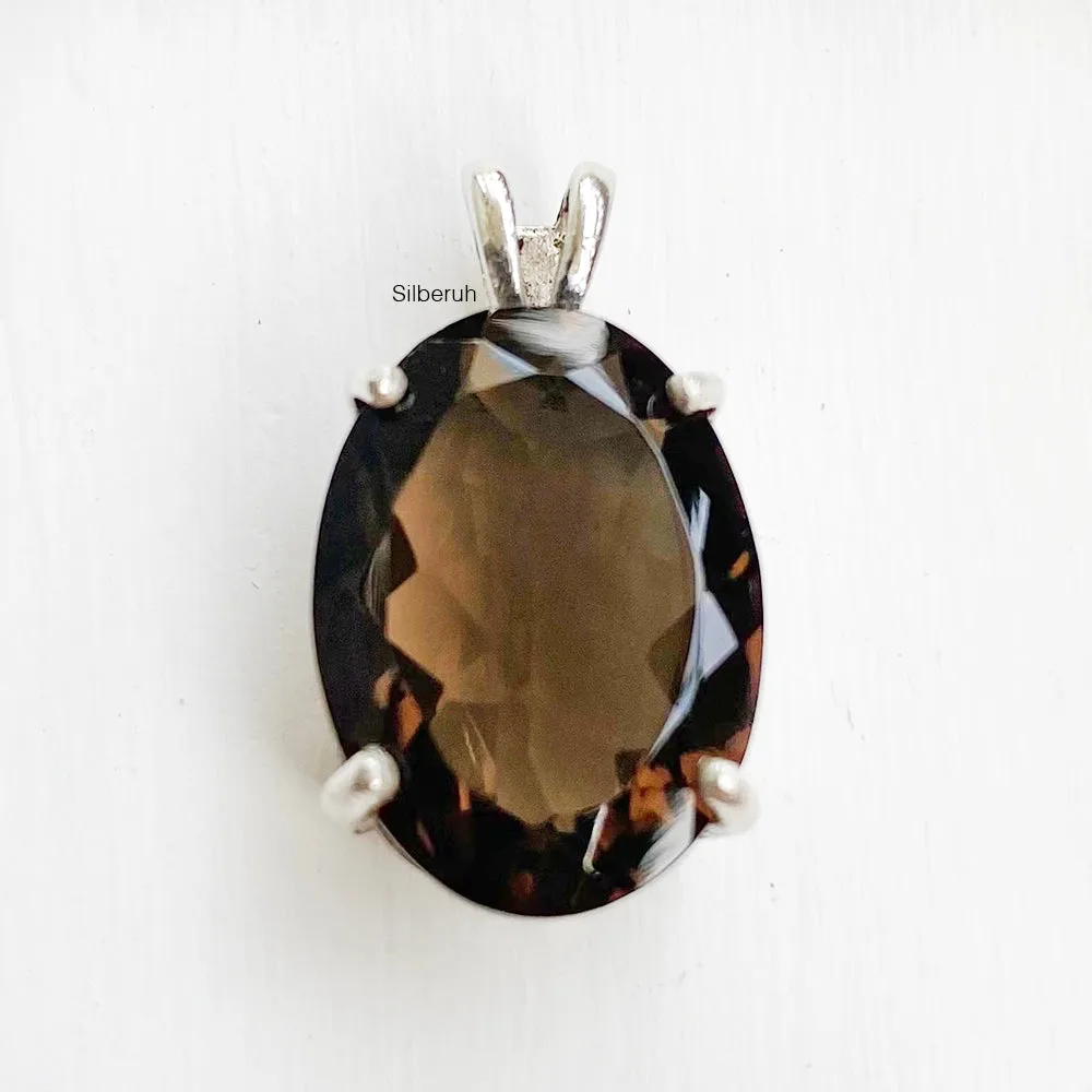 Smoky Quartz Oval Silver Pendant