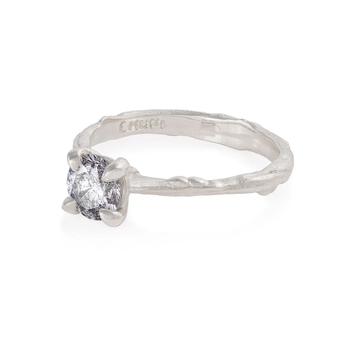 Sparkle 1ct Grey Diamond Engagement Ring - 14k White Gold Twig Band