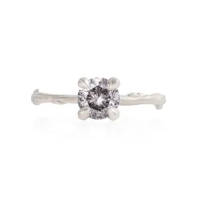 Sparkle 1ct Grey Diamond Engagement Ring - 14k White Gold Twig Band