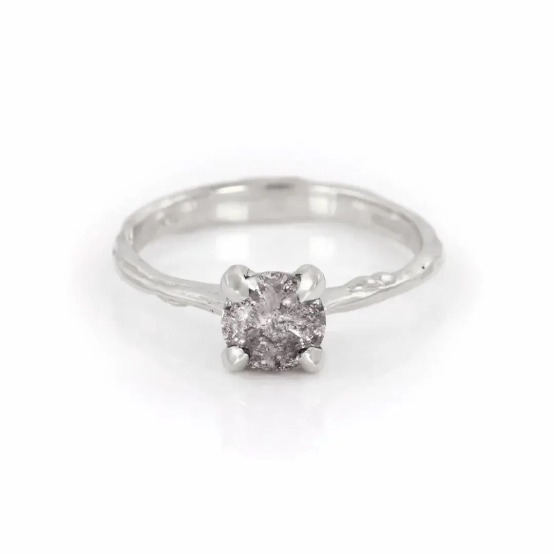 Sparkle 1ct Grey Diamond Engagement Ring - 14k White Gold Twig Band